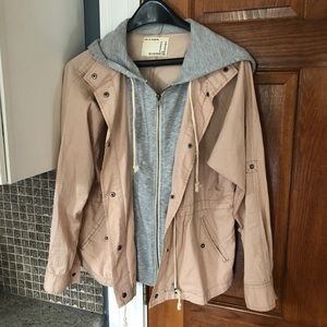 Light pink utility jacket with built in hood!